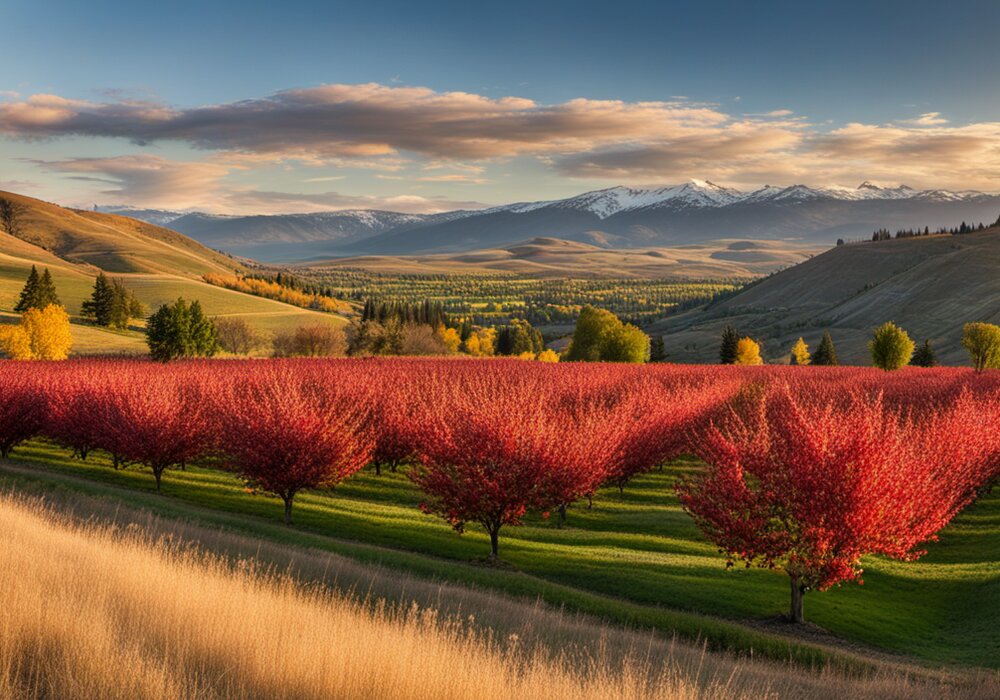 Wenatchee Valley apple orchards with mountains in background